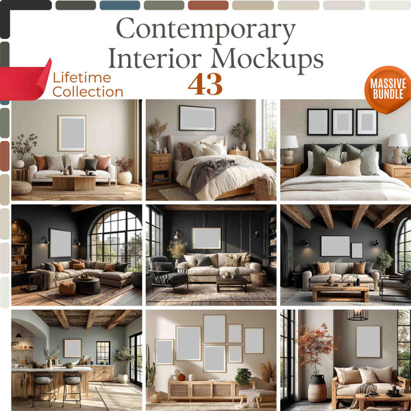 43 Contemporary Wall Art Mockups – PSD Frames & Interior Bundle