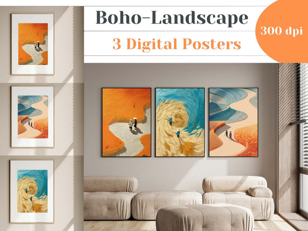 Boho Landscape 3 Posters | Minimalist Nature Wall Art Sample Pack — Digital Download