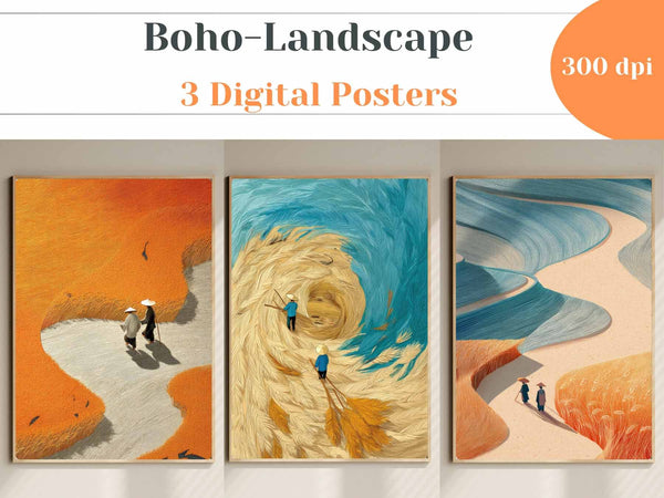 Boho Landscape 3 Posters | Minimalist Nature Wall Art Sample Pack — Digital Download