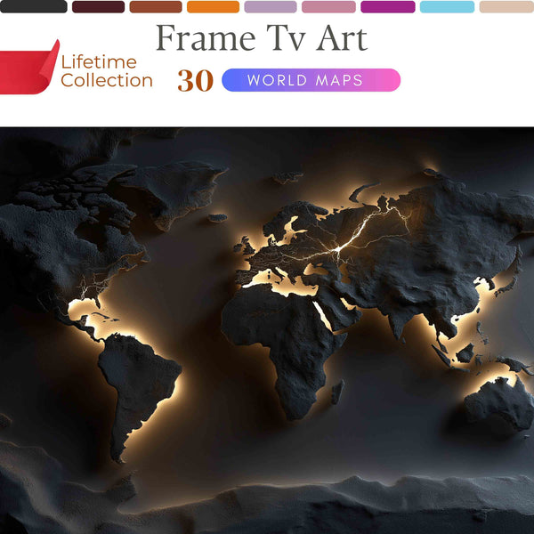 World Map Frame TV Art – Luxury Digital Wall Art Collection for Samsung Frame TV & Smart Displays | XO Fine Art