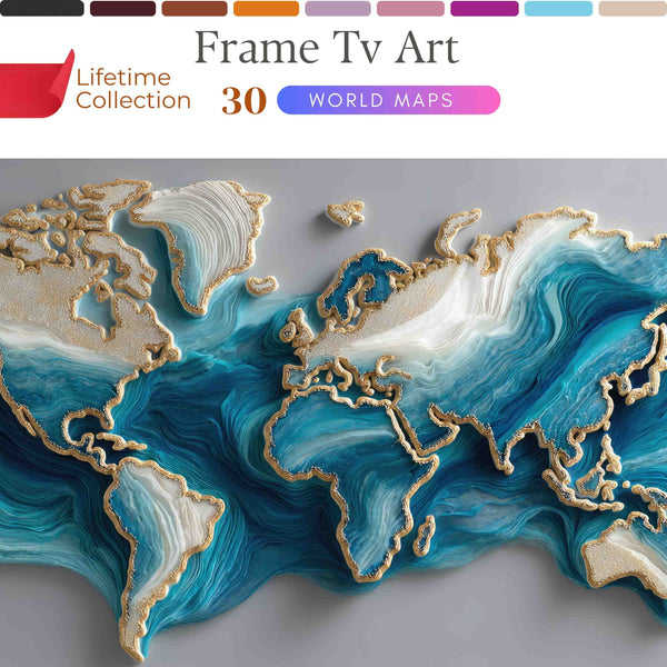 World Map Frame TV Art – Luxury Digital Wall Art Collection for Samsung Frame TV & Smart Displays | XO Fine Art