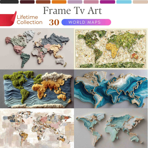 World Map Frame TV Art – Luxury Digital Wall Art Collection for Samsung Frame TV & Smart Displays | XO Fine Art