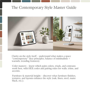 Modern interior design setup with tablet and smartphone on a desk, surrounded by plants and decor.