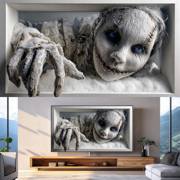 Scary 3D Prank Illusions for Samsung Frame TV – Vol. 2 Dolls & Clowns (16:9 Digital Download, 4K Frame TV Art)