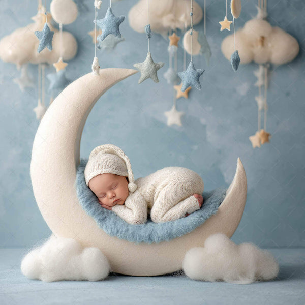 Moon & Dreamy Celestial Newborn Backdrops – Set of 7 Night Sky Digital Backgrounds for Baby Photography