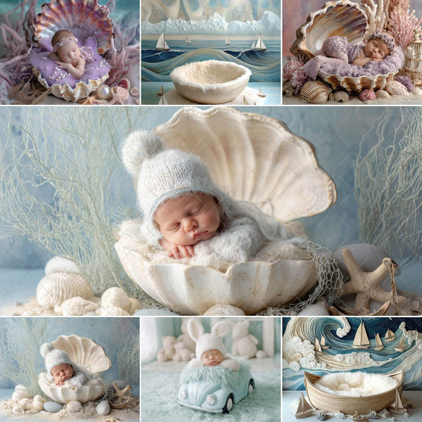 Ocean Newborn Digital Backdrops – Coastal & Aqua Scenes (7 Backdrops)