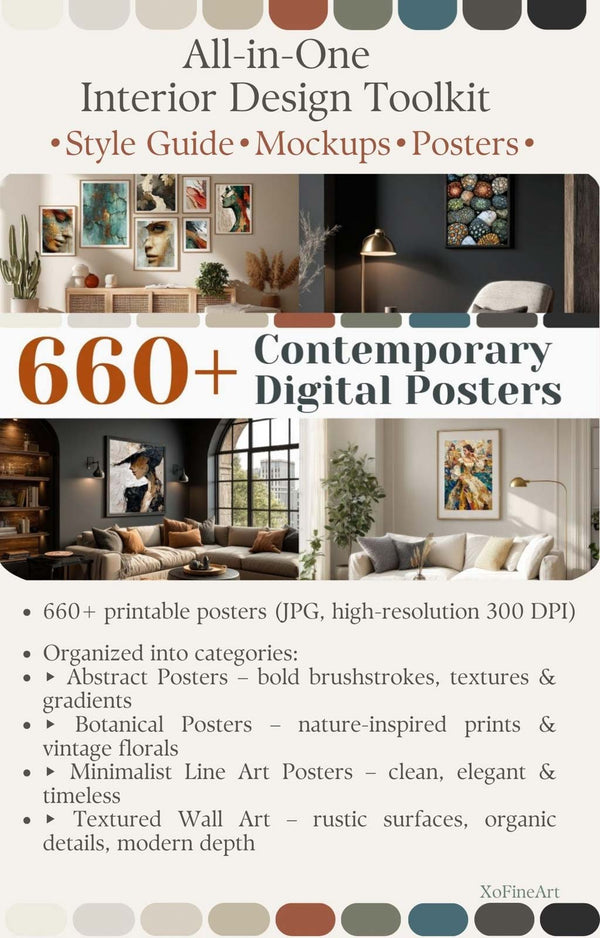 Contemporary Interior Toolkit – Posters, Mockups & Design Style Guide | XoFineArt