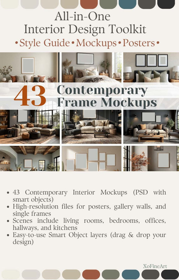 Contemporary Interior Toolkit – Posters, Mockups & Design Style Guide | XoFineArt