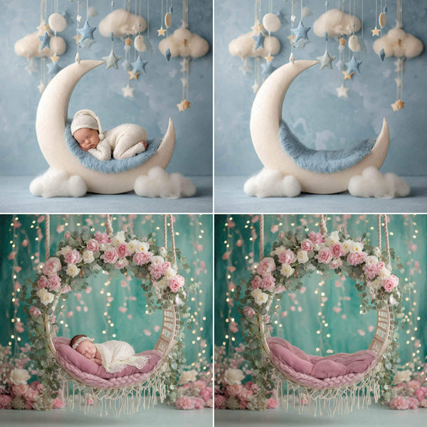 Moon & Dreamy Celestial Newborn Backdrops – Set of 7 Night Sky Digital Backgrounds for Baby Photography