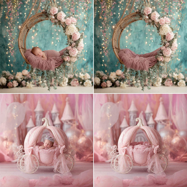 Floral Wreath & Fantasy Ring Newborn Backdrops – Set of 7 Artistic Digital Backgrounds for Baby Photography