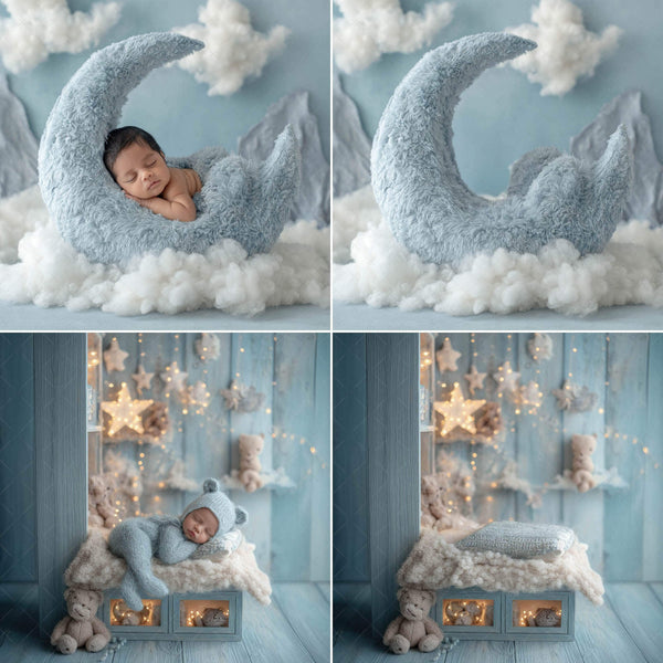 Moon & Dreamy Celestial Newborn Backdrops – Set of 7 Night Sky Digital Backgrounds for Baby Photography
