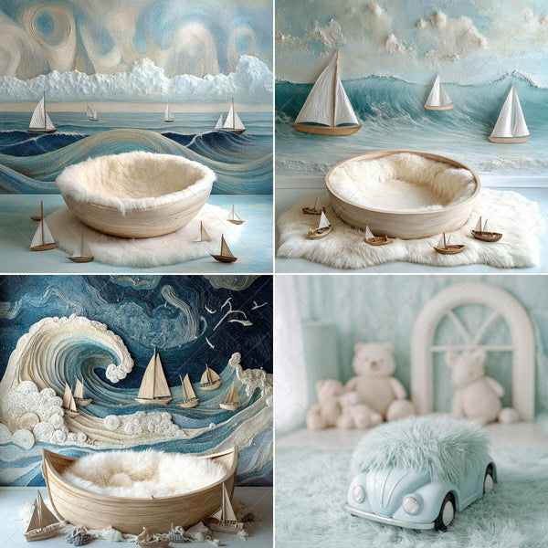 Ocean Newborn Digital Backdrops – Coastal & Aqua Scenes (7 Backdrops)
