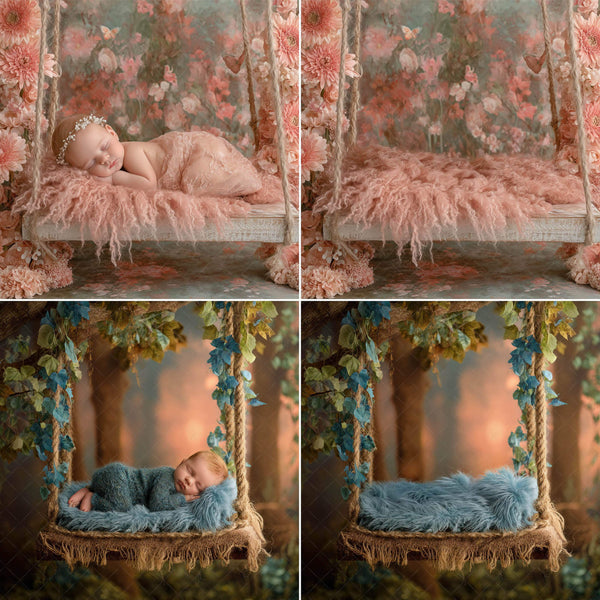 Floral Wreath & Fantasy Ring Newborn Backdrops – Set of 7 Artistic Digital Backgrounds for Baby Photography