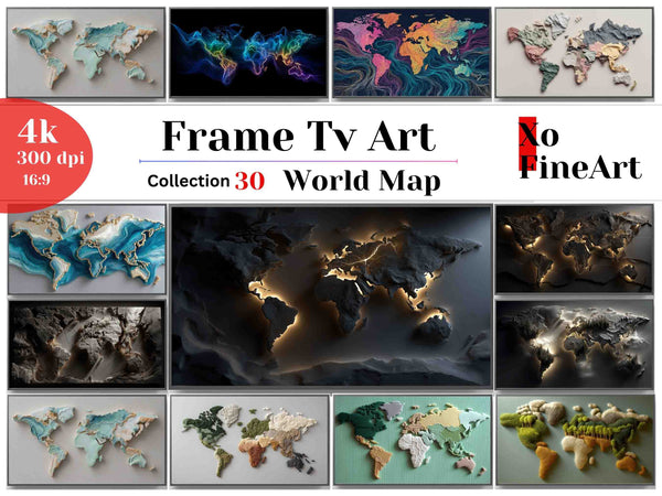 World Map Frame TV Art – Luxury Digital Wall Art Collection for Samsung Frame TV & Smart Displays | XO Fine Art