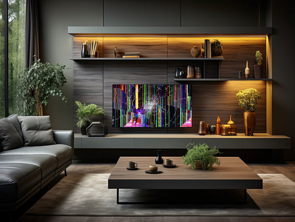 Broken LCD Screen Digital Art – Realistic Frame TV Prank Image | Hyper-Realistic Cracked Display Effect