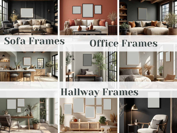 43 Contemporary Wall Art Mockup Bundle | PSD Frame & Interior Mockups | Living Room, Bedroom, Office, Kitchen | Digital Download