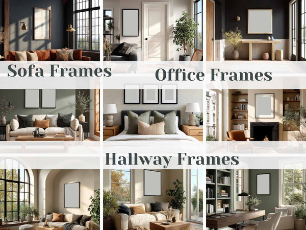 43 Contemporary Wall Art Mockup Bundle | PSD Frame & Interior Mockups | Living Room, Bedroom, Office, Kitchen | Digital Download