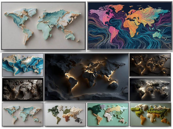 World Map Frame TV Art Collection – 30 Luxury 4K Digital Maps for Samsung Frame TV