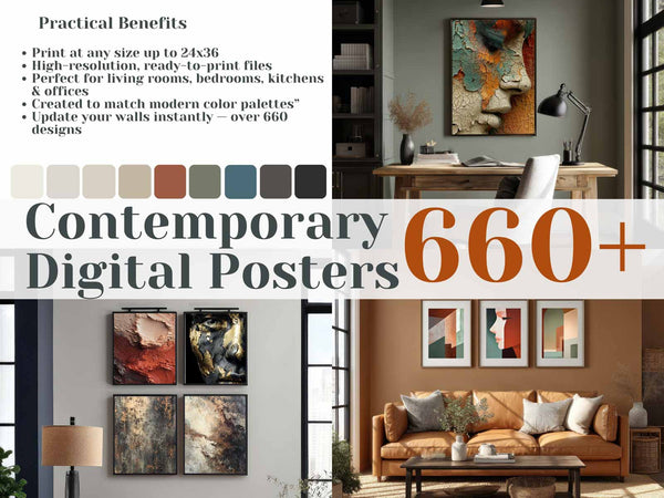 Contemporary Poster Collection – 660+ Printable Wall Art Bundle | Modern Abstracts, Botanicals, Line Art & Textured Prints | Instant Download