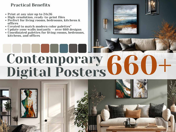 Contemporary Poster Collection – 660+ Printable Wall Art Bundle | Modern Abstracts, Botanicals, Line Art & Textured Prints | Instant Download